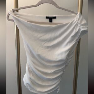 Forever 21 White Off-Shoulder Ruched Side Top